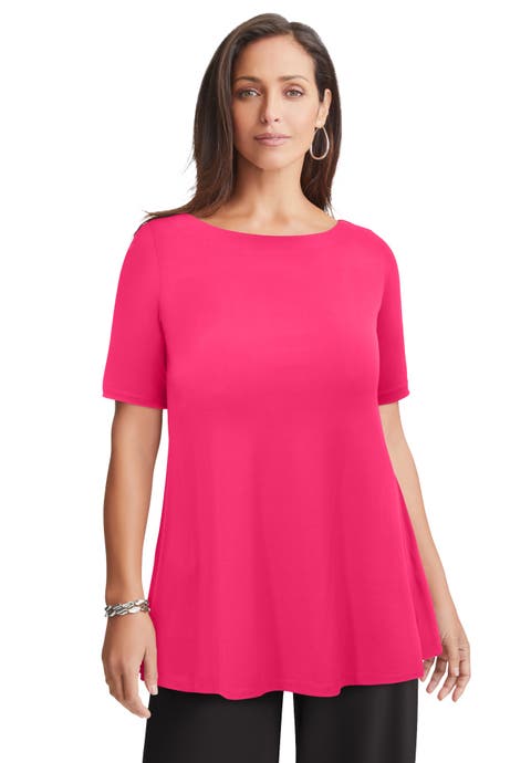 Stretch Knit Boatneck Swing Tunic (Plus)
