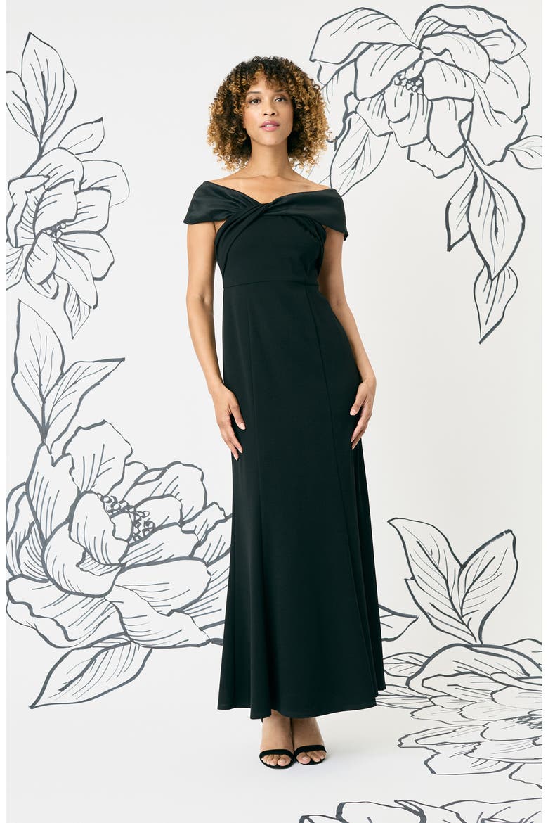 Twist Front Off the Shoulder Gown, Alternate, color, BLACK