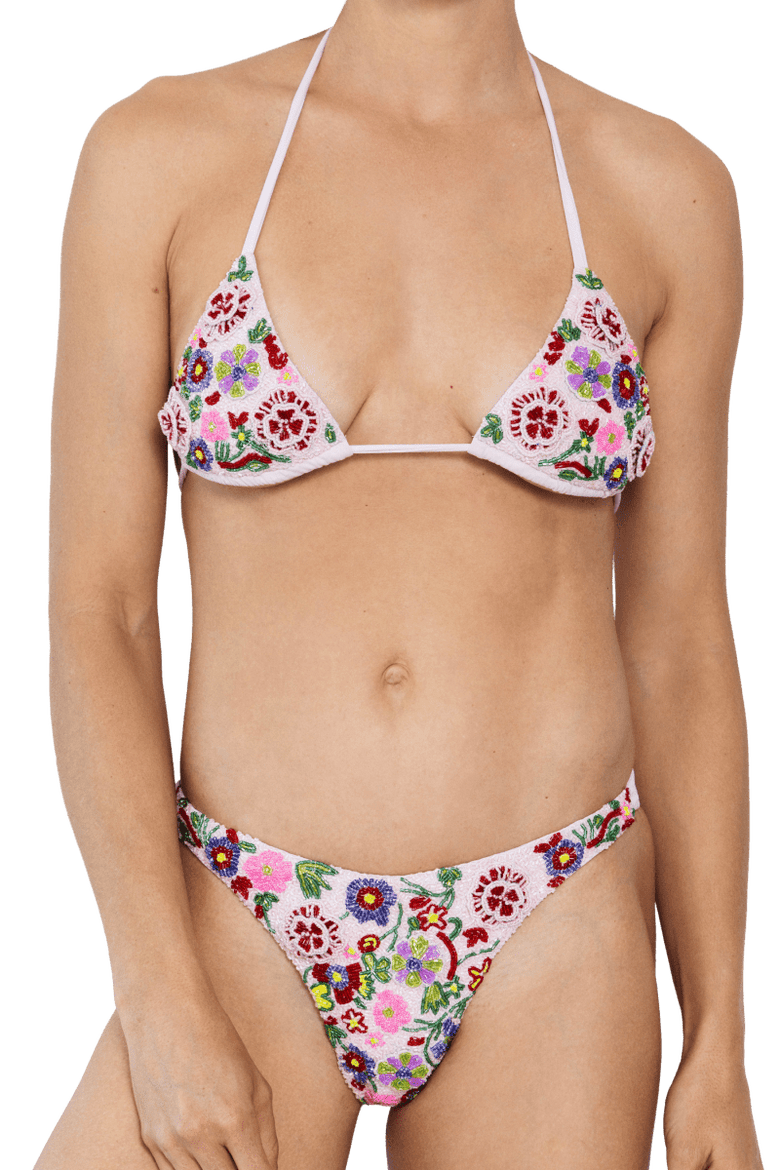 Fleur 3D Hand Beaded Triangle Bikini Top, Alternate, color, Pale Pink