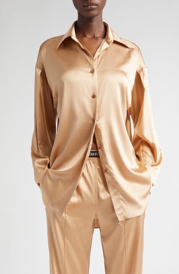 TOM FORD Relaxed Fit Stretch Silk Satin Blouse | Nordstrom