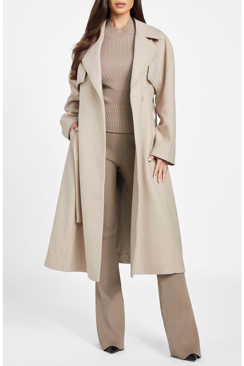 Natalie Belted Longline Trench Coat, Main, color, LIGHT KHAKI