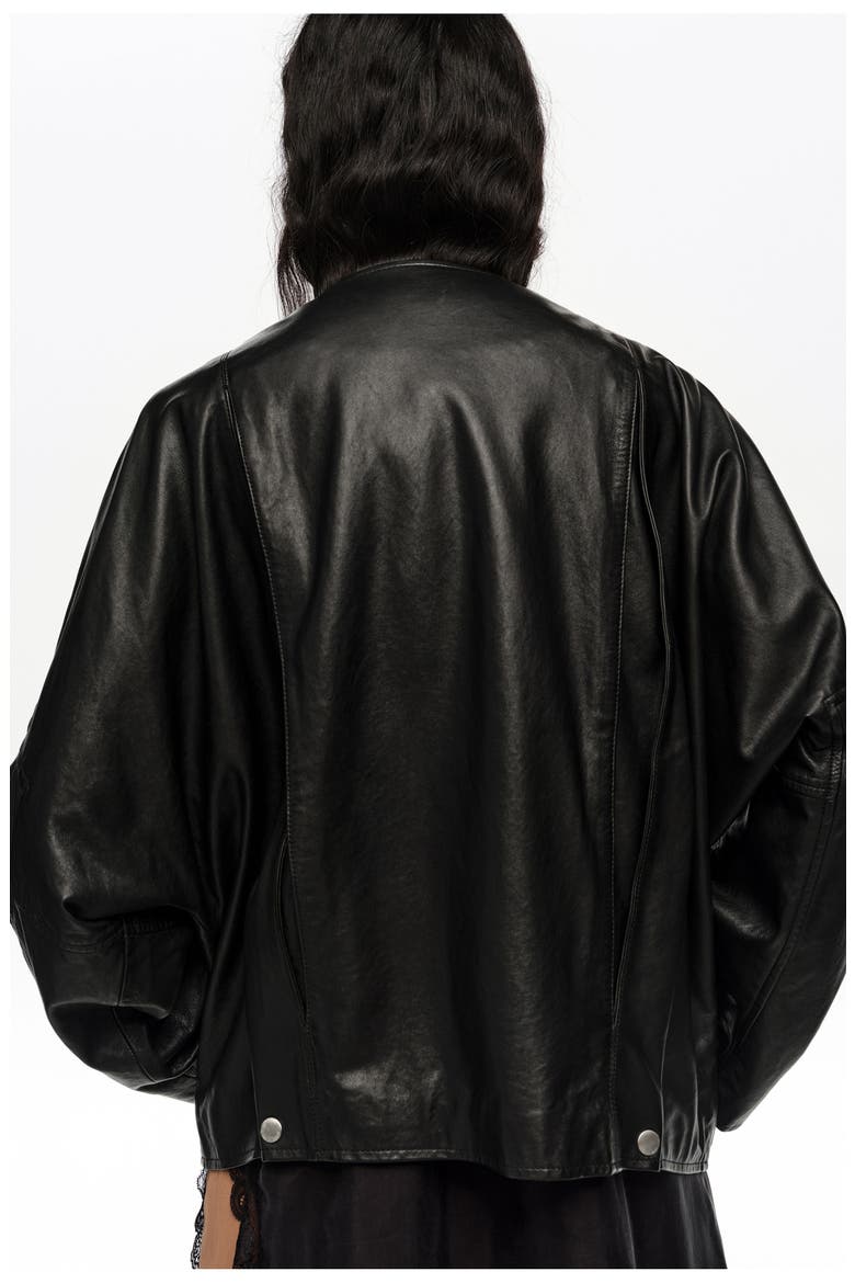 Leather Double-Breasted Jacket, Alternate, color, BLACK
