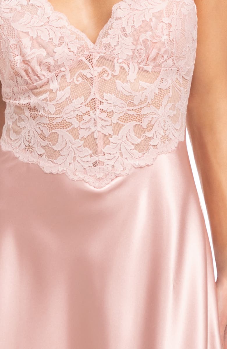 In Bloom by Jonquil Rosalie Lace Trim Satin Chemise, Alternate, color, Rose Dawn