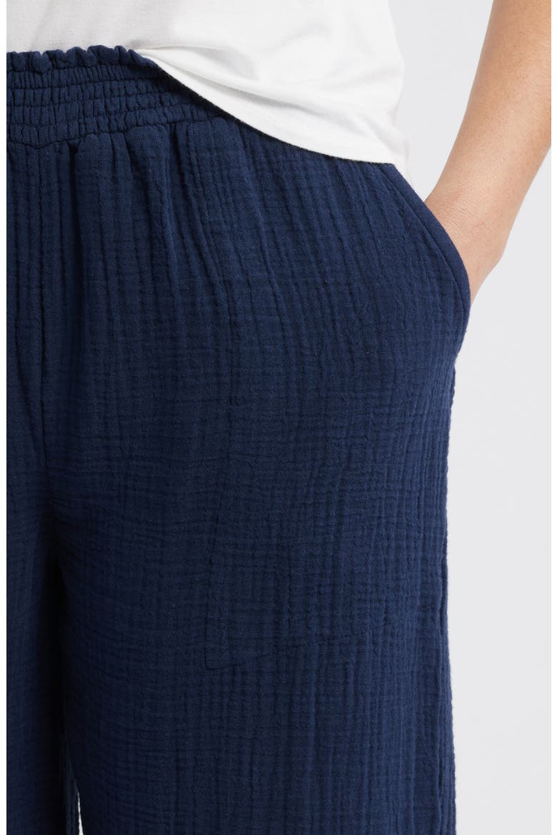 Meadow Wide Leg Cotton Gauze Pants, Alternate, color, NAVY