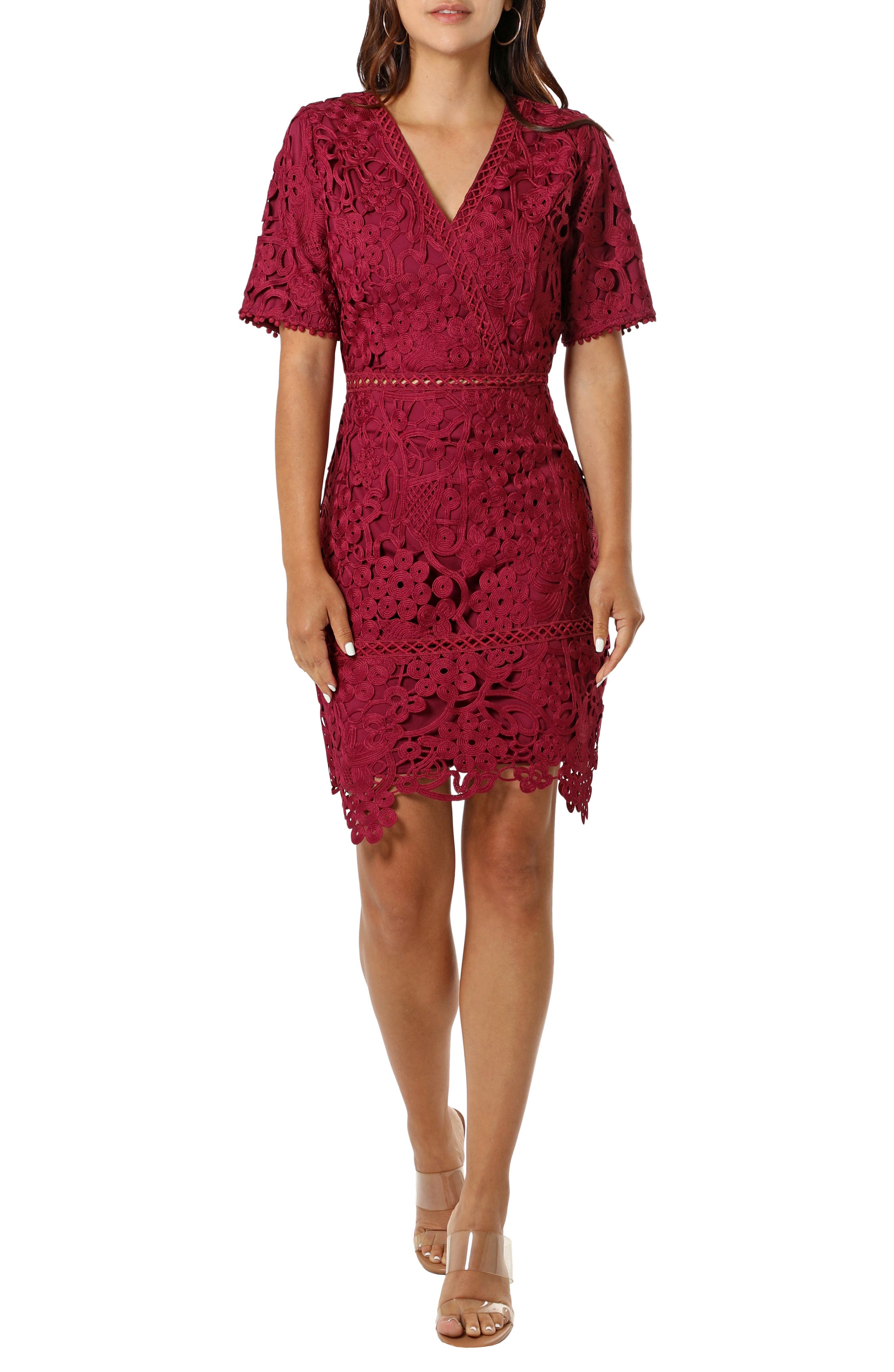 Adelyn Rae Lace Minidress in Plum 