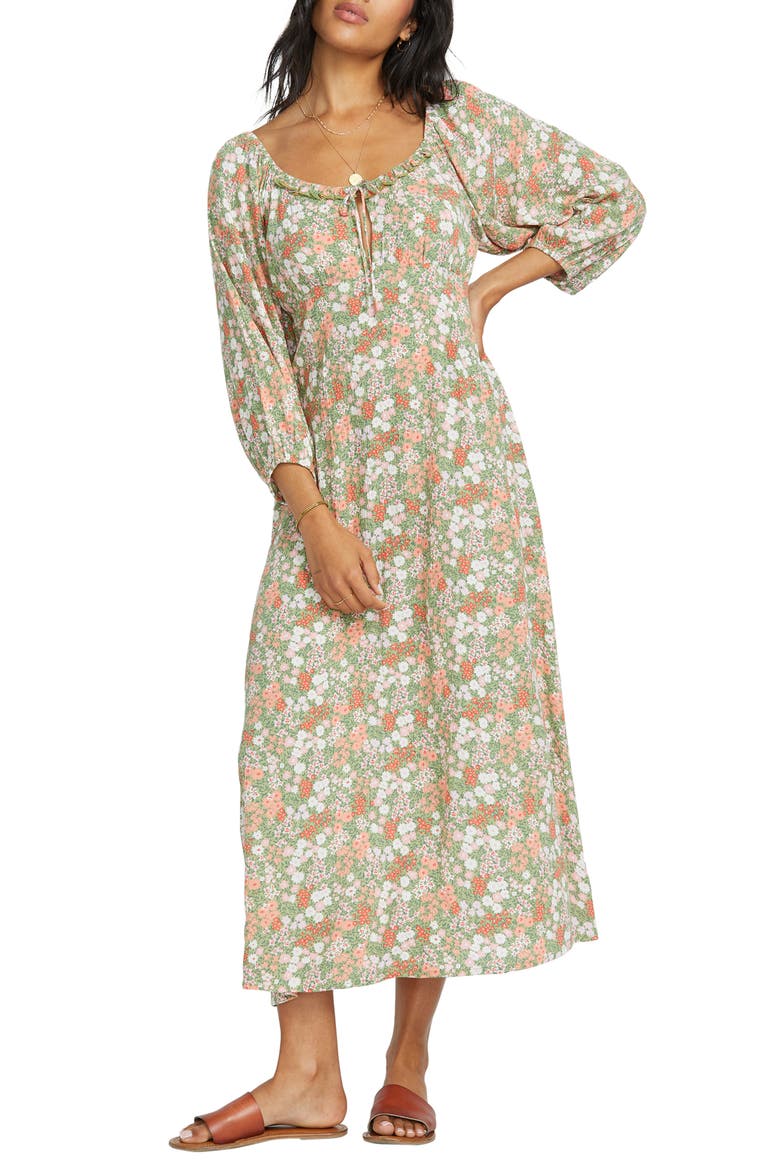 Dream All Day Floral Midi Dress, Main, color, AVOCADO