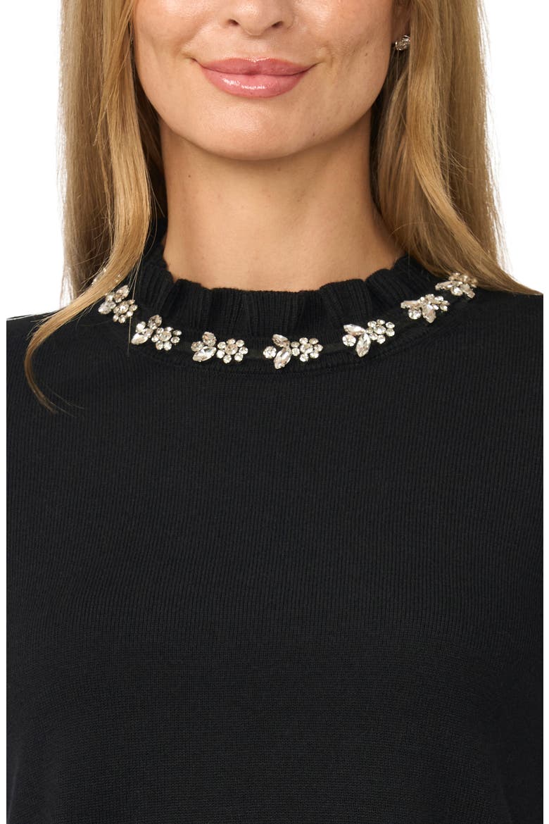 Rhinestone Embellished Ruffle Neck Sweater, Alternate, color, RICH BLACK
