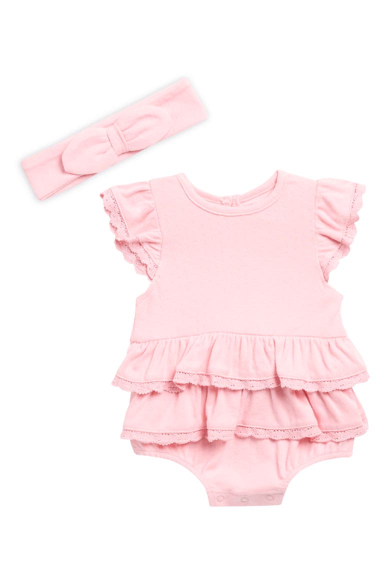 Candy Lace Bubble Bodysuit & Headband Set, Main, color, MEDIUM PINK