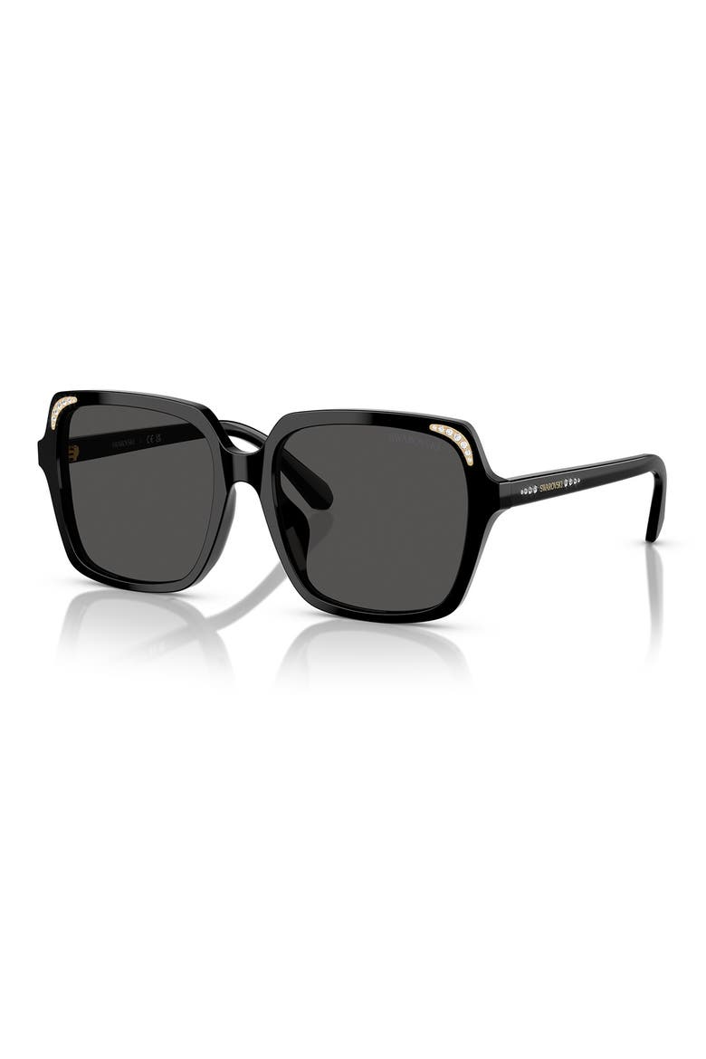 56mm Square Sunglasses, Alternate, color, BLACK