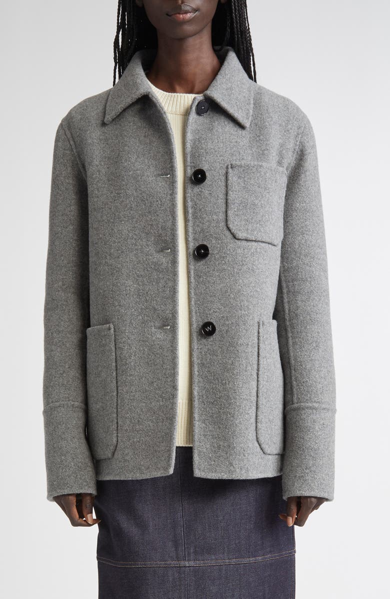 Jil Sander Double Face Wool Felt Shirt Jacket, Main, color, Pebble