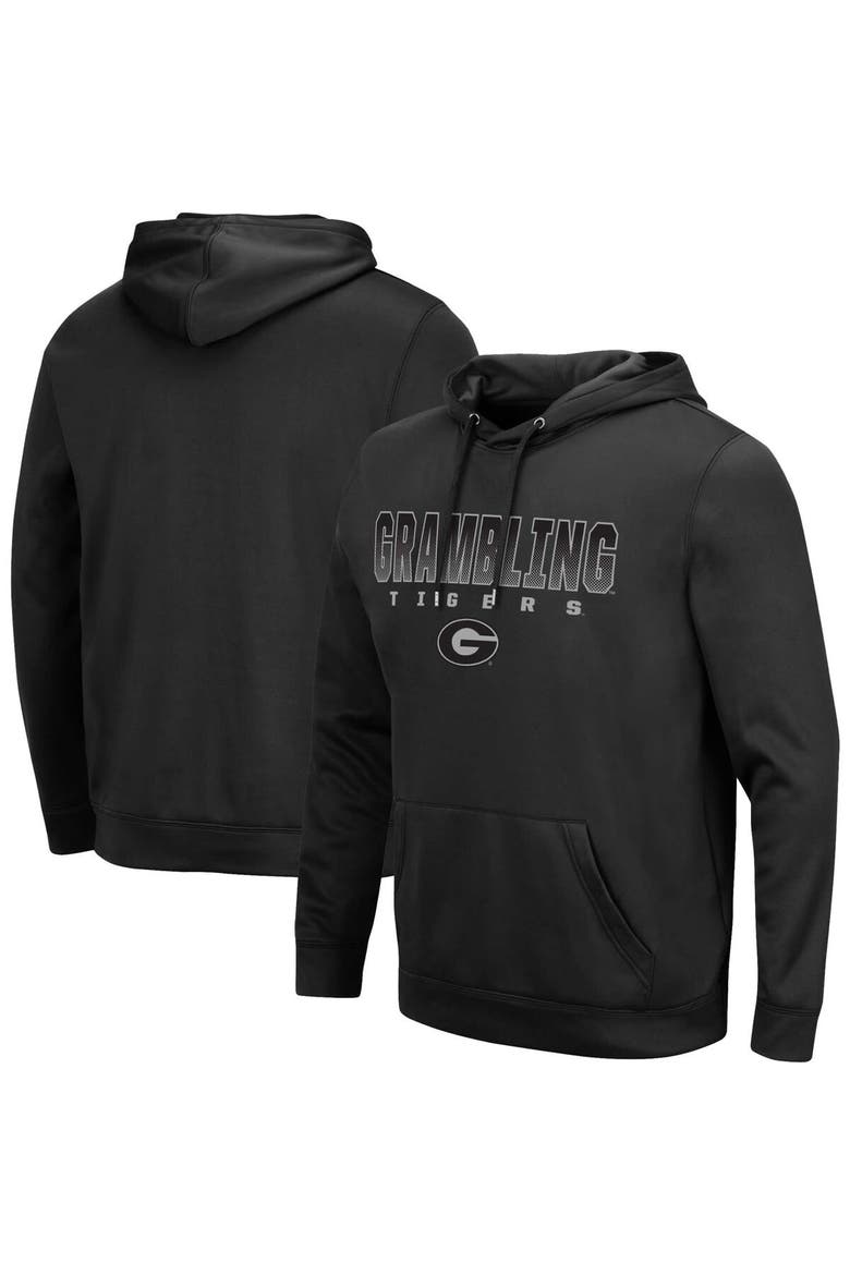 Men's Colosseum Black Grambling Tigers Blackout 3.0 Pullover Hoodie, Main, color, Black