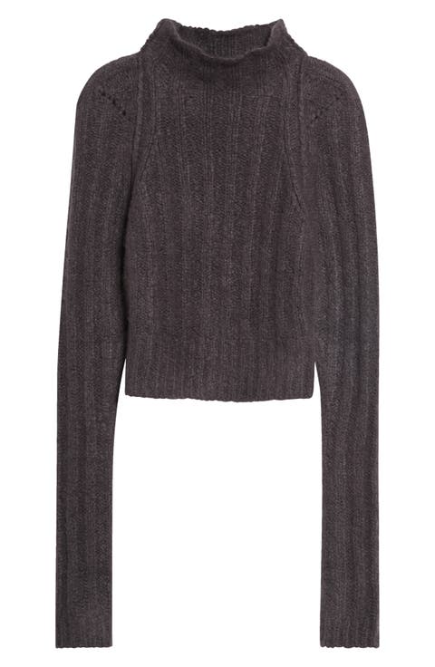 Ribbed Mock Neck Cashmere & Silk Cropped Sweater