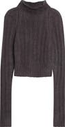 Rick Owens Ribbed Mock Neck Cashmere & Silk Cropped Sweater