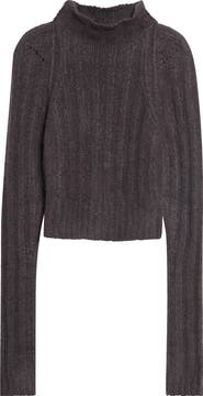Rick Owens Ribbed Mock Neck Cashmere & Silk Cropped Sweater