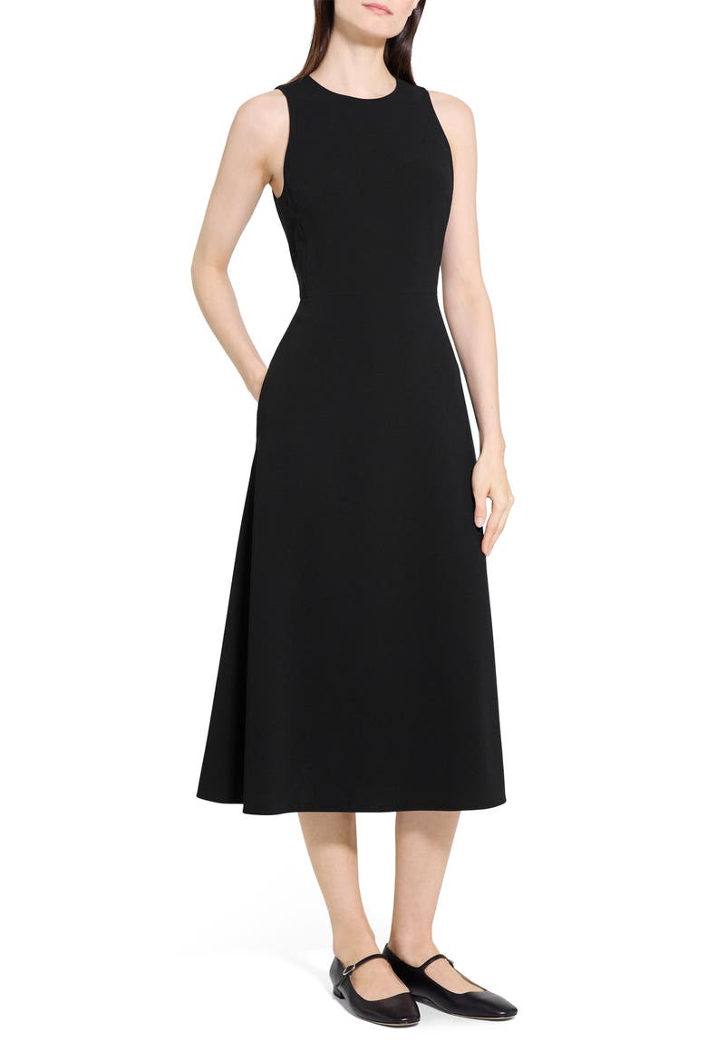Sleeveless A-Line Midi Dress, Alternate, color, BLACK