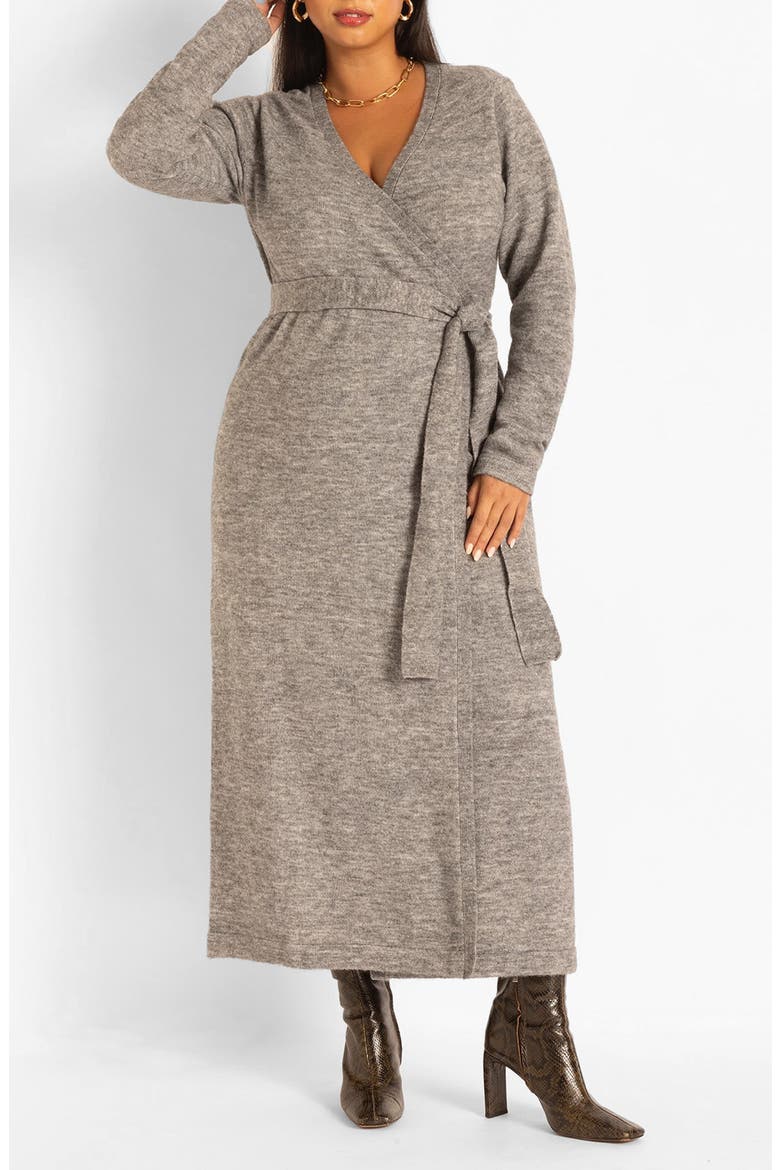 Sweater Wrap Dress, Main, color, MEDIUM HEATHER