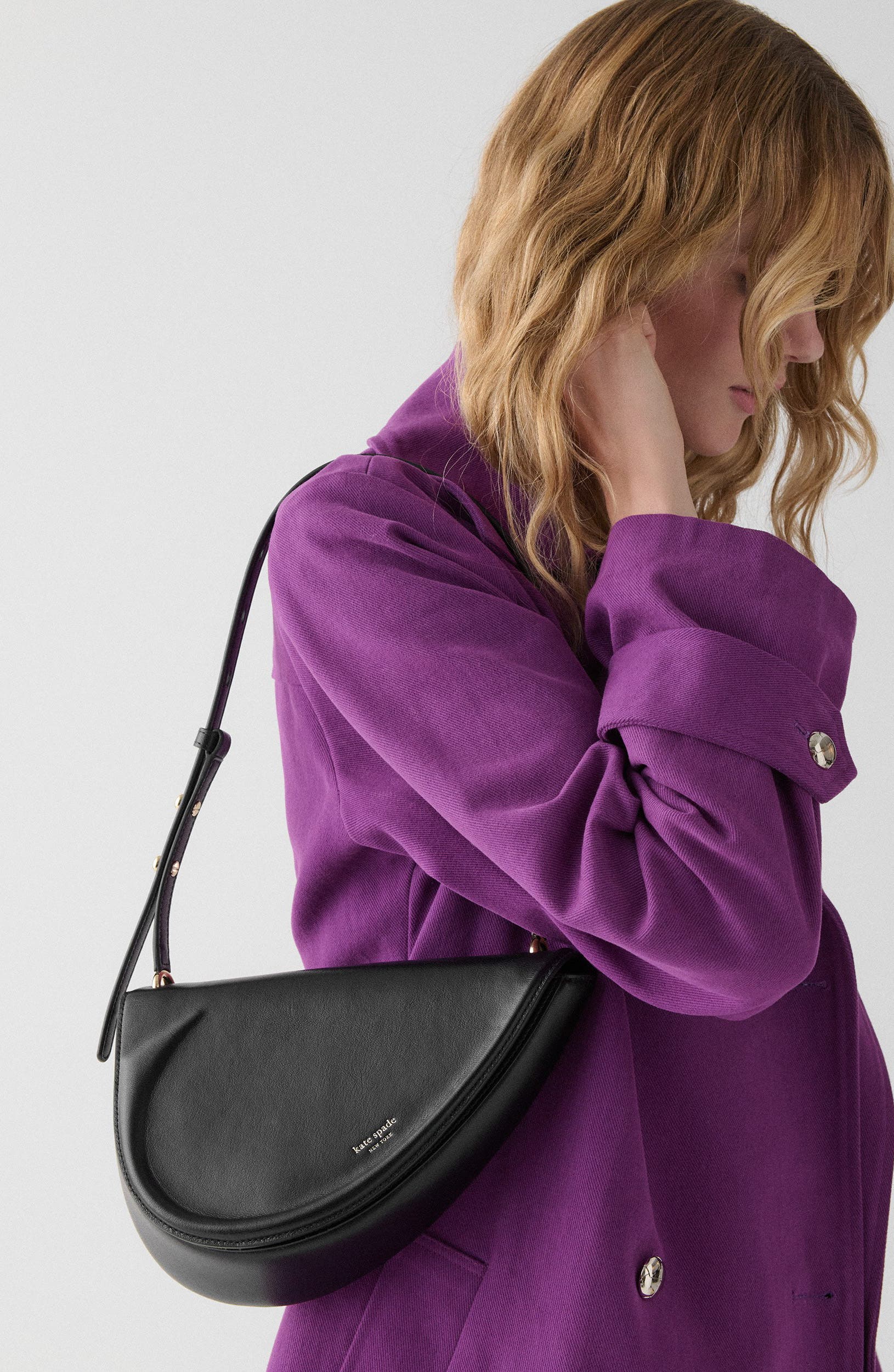 Kate Spade New York the spade fine grain leather shoulder bag, Alternate, color, Black