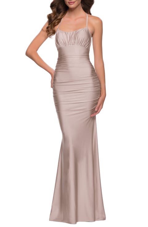 On Trend Jersey Long Dress with Ruching on Bodice