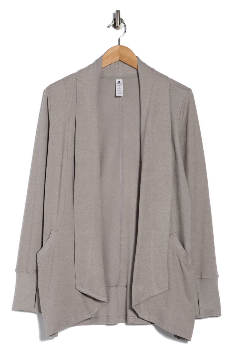 Marled Piqué Open Front Cardigan, Alternate, color, STEEL GRAY