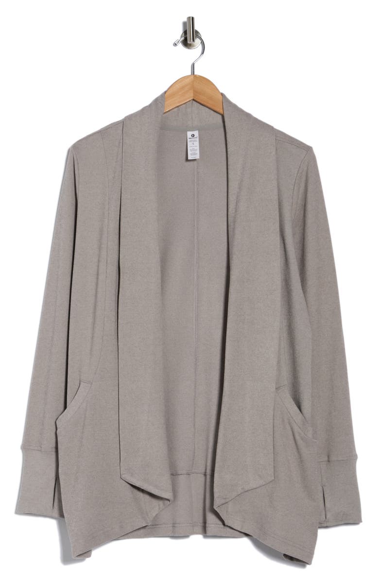 90 DEGREE BY REFLEX Marled Piqué Open Front Cardigan, Alternate, color, Steel Gray