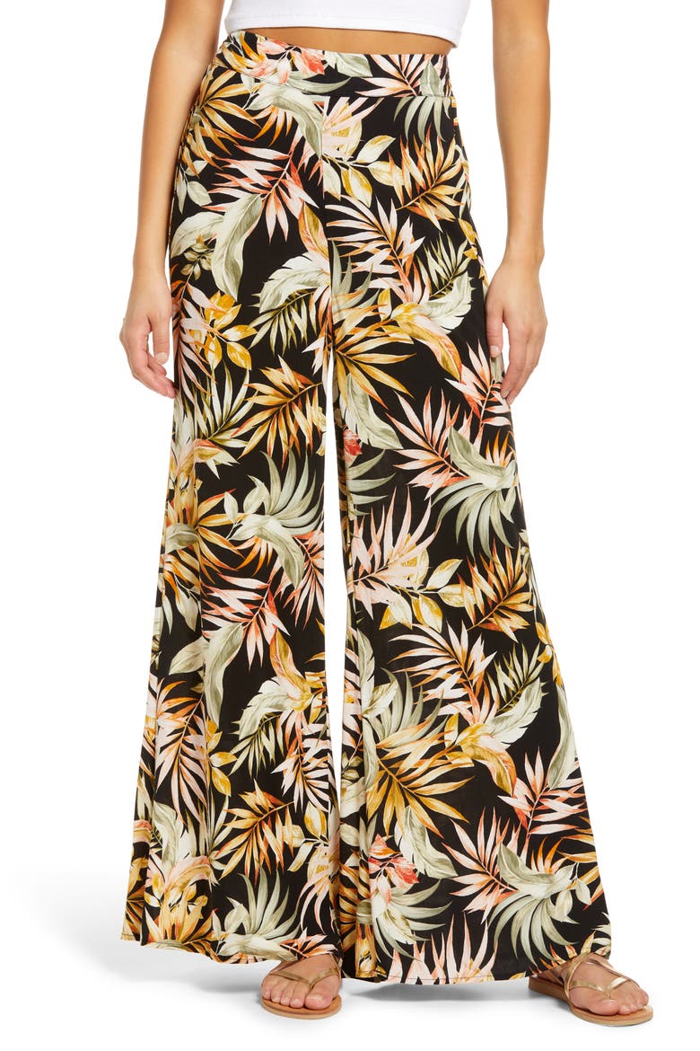 Havana Frond Print Beach Pants, Main, color, BLACK