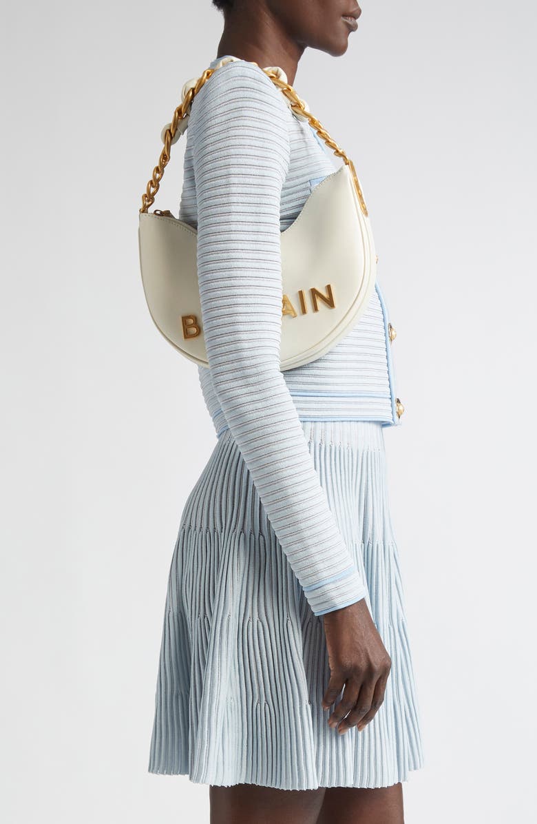 Balmain 1945 Moon Soft Crinkled Leather Shoulder Bag, Alternate, color, Cream