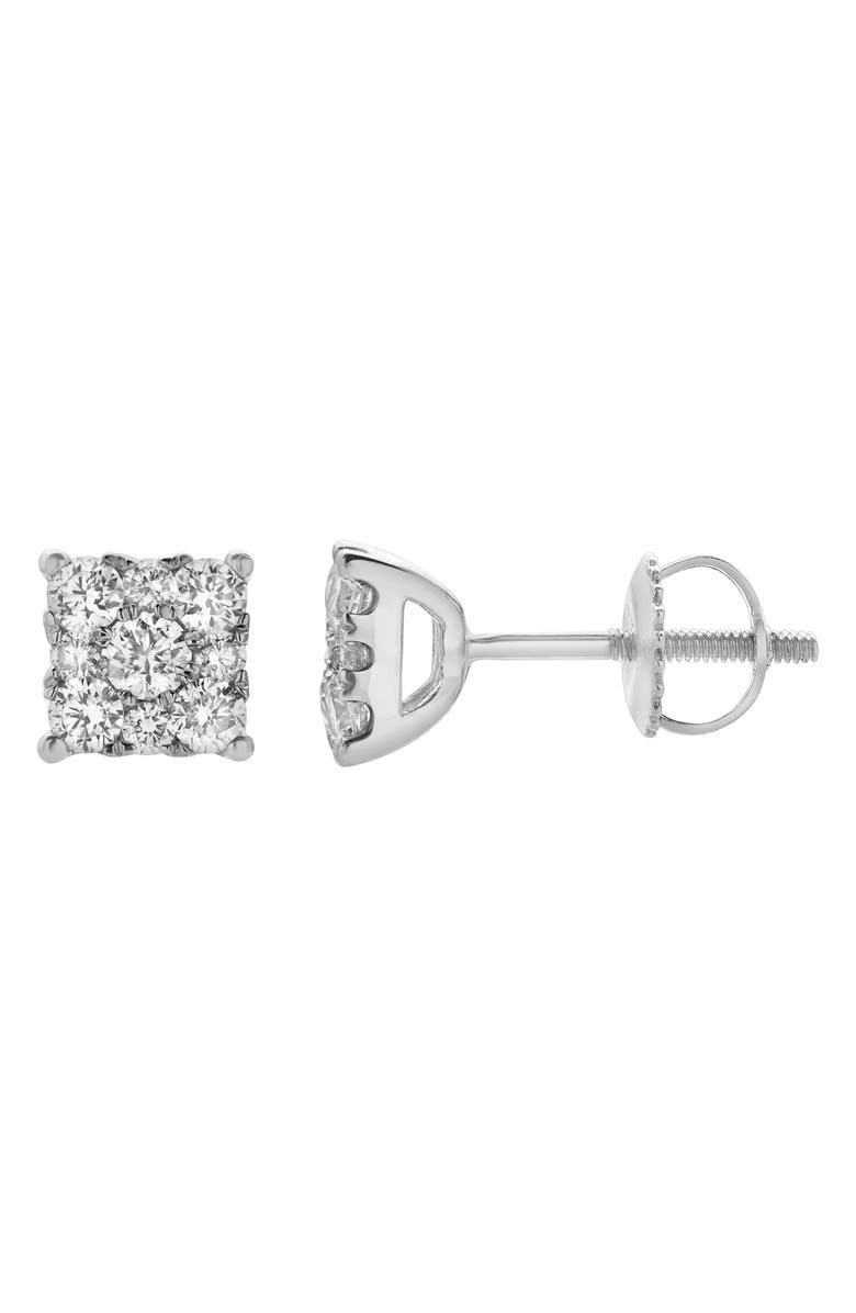 LuvMyJewelry Lab Grown Diamond Square Stud Earrings, Main, color, 14K White Gold