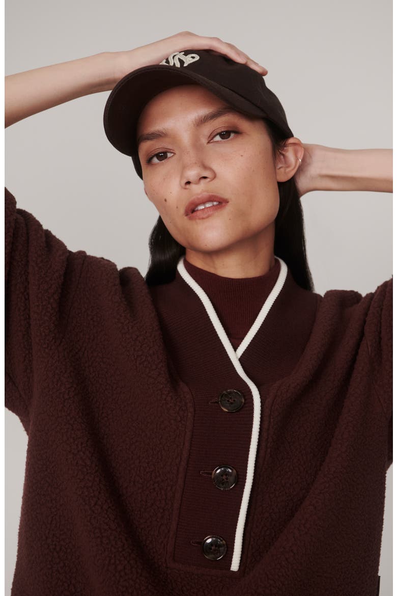 Brenna Button Neck Fleece Sweatshirt, Alternate, color, MAHOGANY