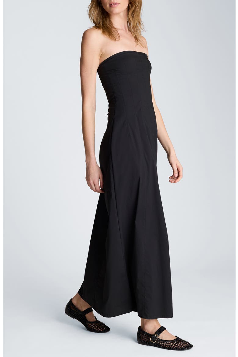Strapless Stretch Poplin Maxi Dress, Alternate, color, BLACK