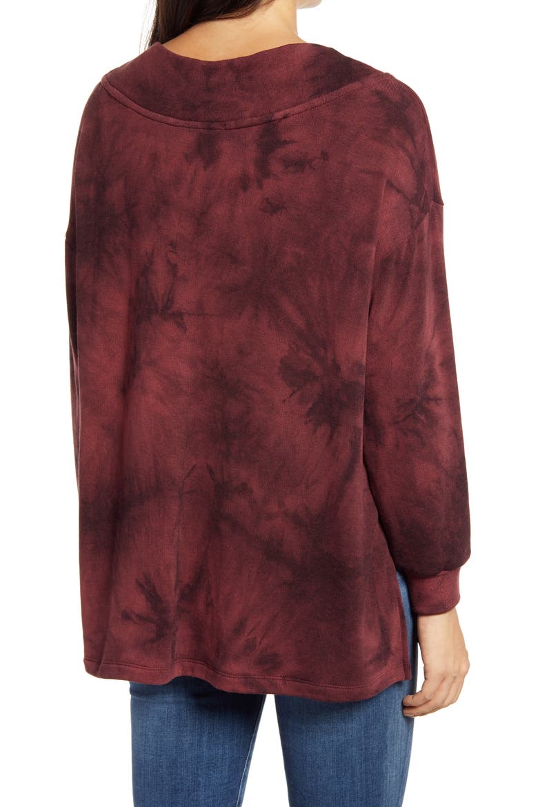 Wide Neck Tie Dye Tunic Pullover, Alternate, color, BURGUNDYME
