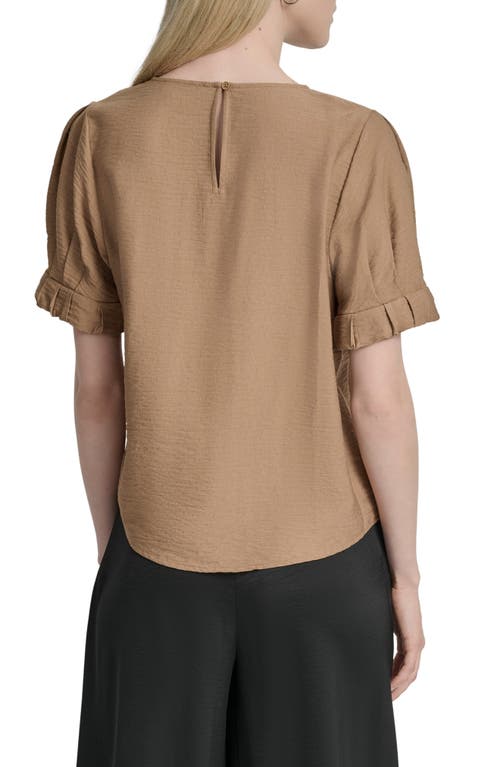 Dkny Crinkle Texture Short Sleeve Top In Brown