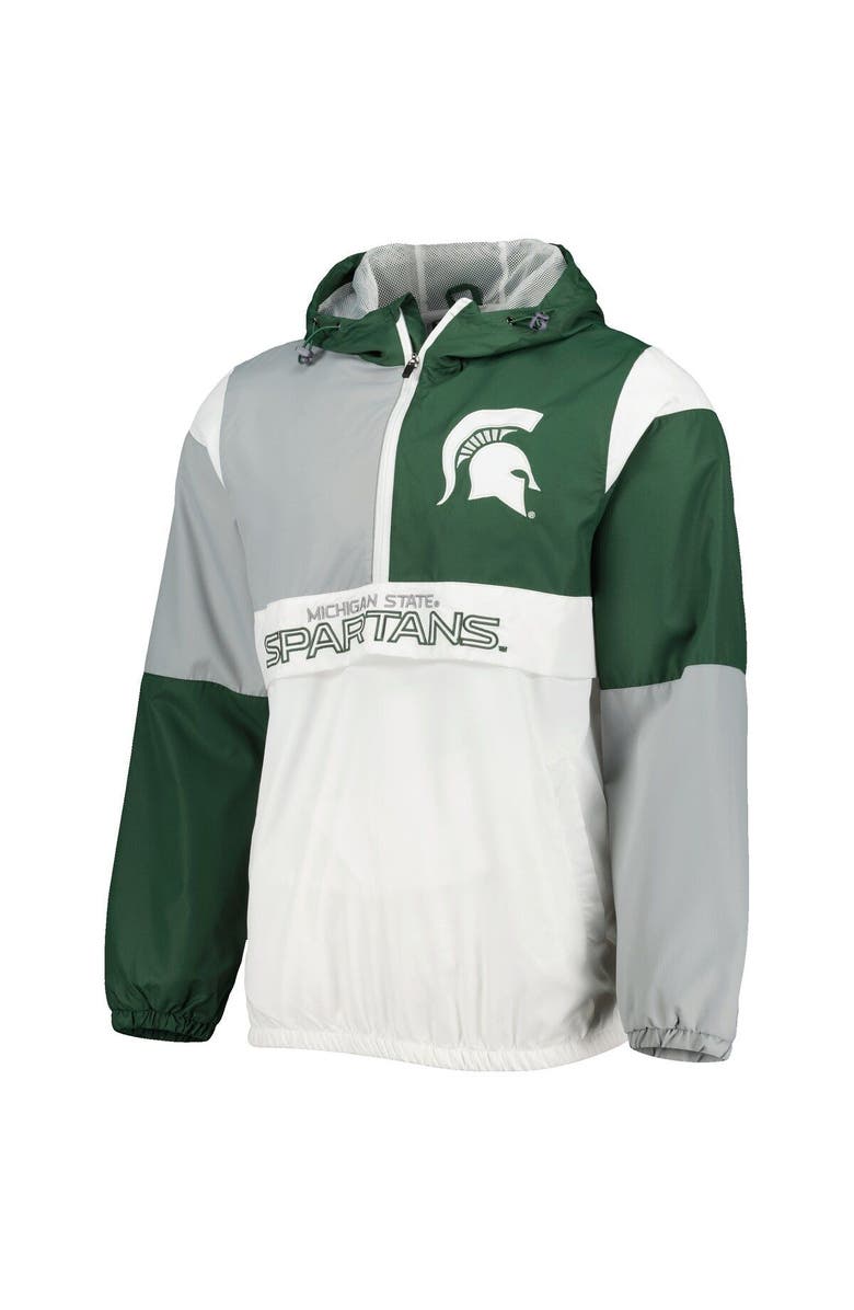 G-III SPORTS BY CARL BANKS Men's G-III Sports by Carl Banks White/Green Michigan State Spartans Fair Catch Half-Zip Anorak Jacket, Alternate, color, 