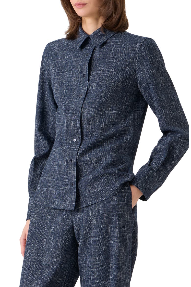 Wool Blend Tweed Button-Up Shirt, Alternate, color, NAVY-ECRU