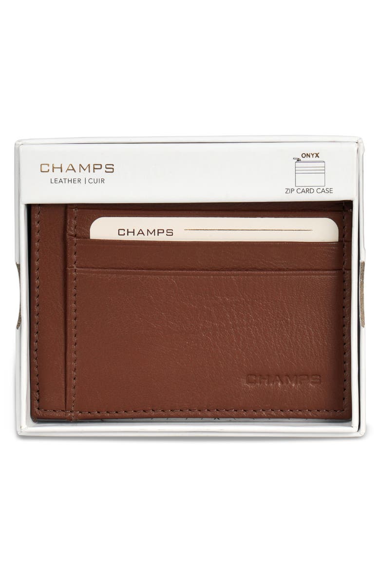 Zip Leather Card Case, Alternate, color, BROWN