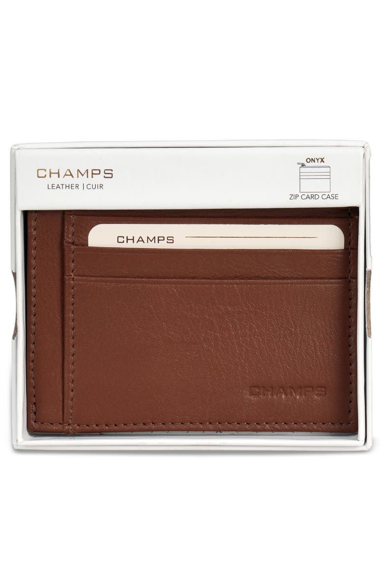 CHAMPS Zip Leather Card Case, Alternate, color, Brown