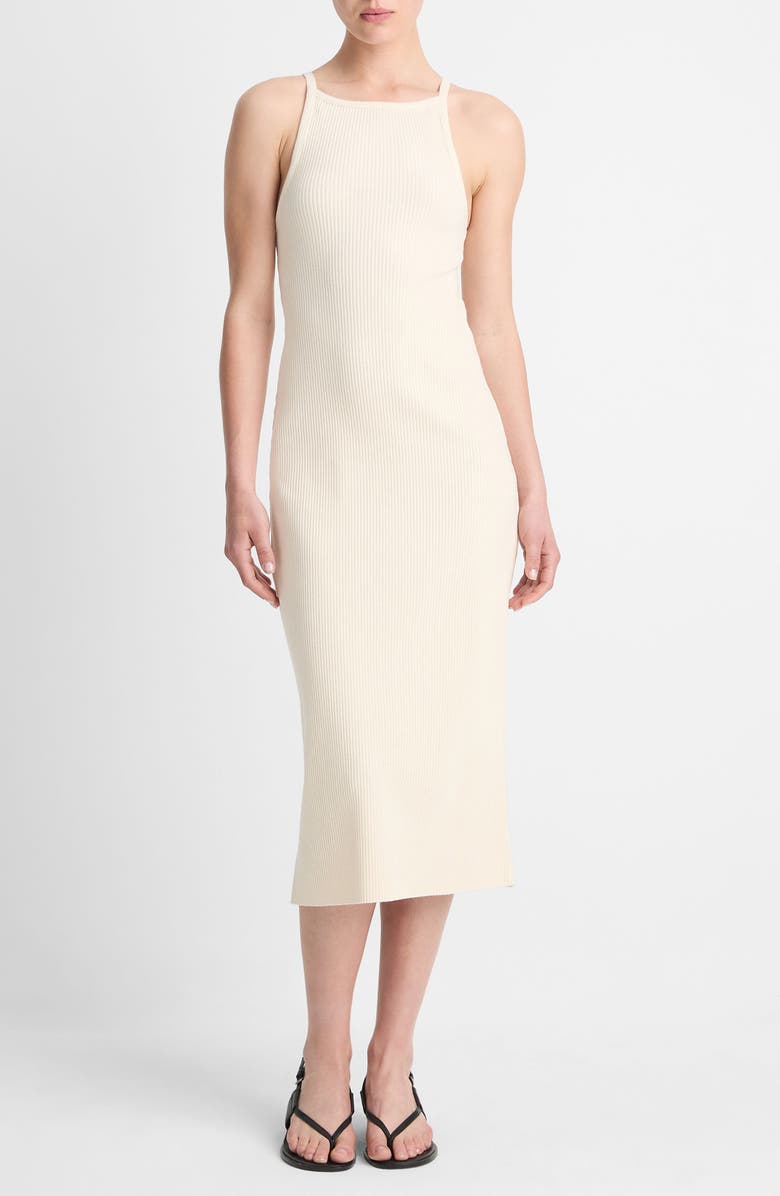 Vince Rib Tank Midi Sweater Dress, Main, color, Flaxen