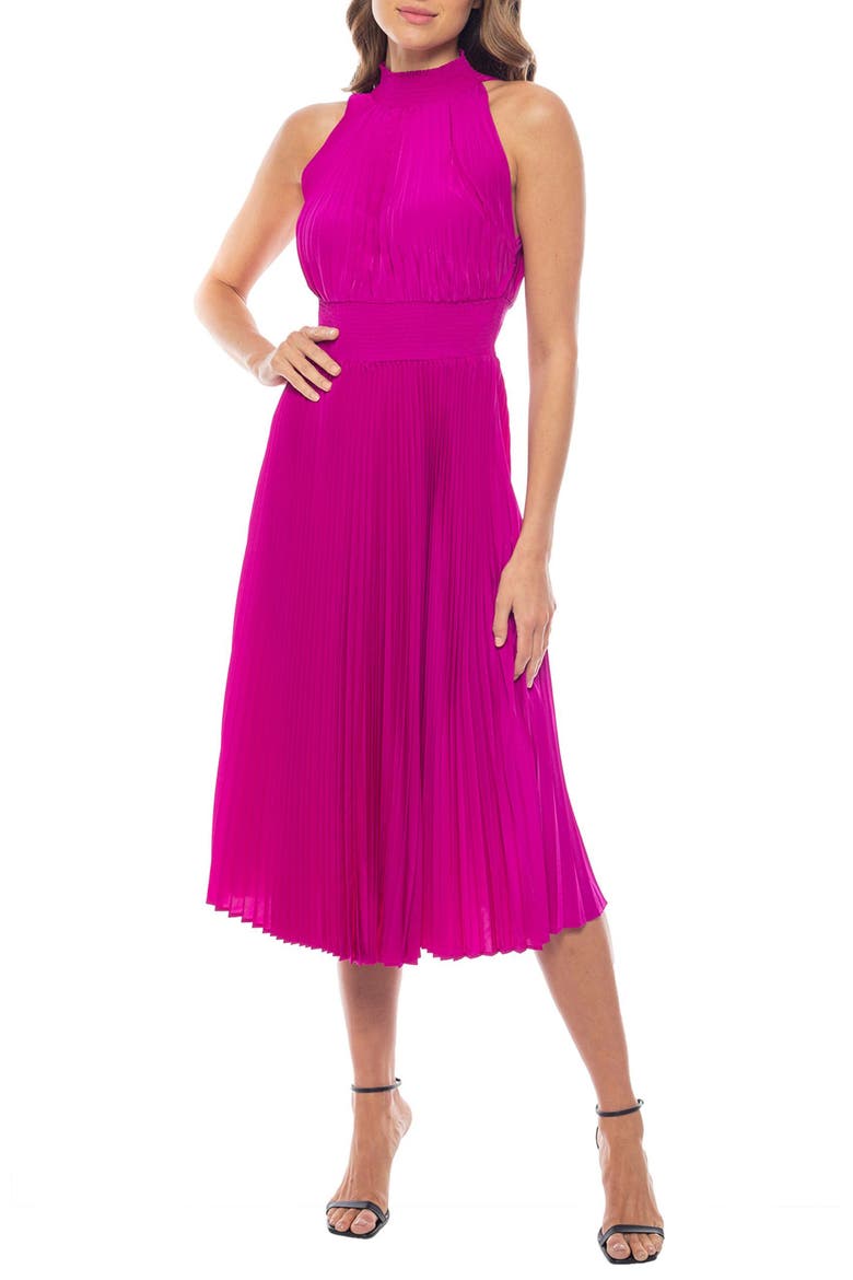 Pleated Midi Dress, Main, color, FUCHSIA