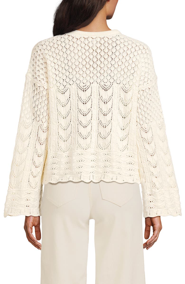 Lands' End Cotton Boucle Pointelle Notch Neck Sweater, Alternate, color, Fresh Ivory