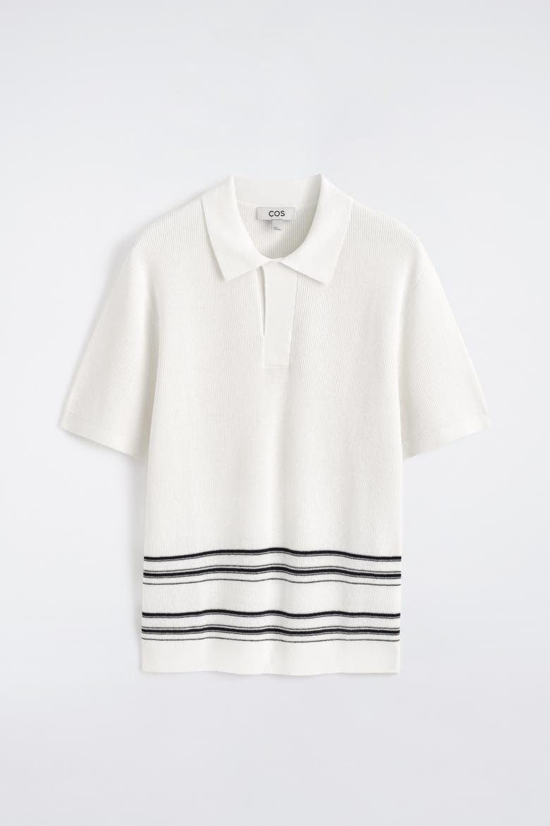 Striped Knitted Cotton-linen Polo Shirt, Alternate, color, CREAM / STRIPED