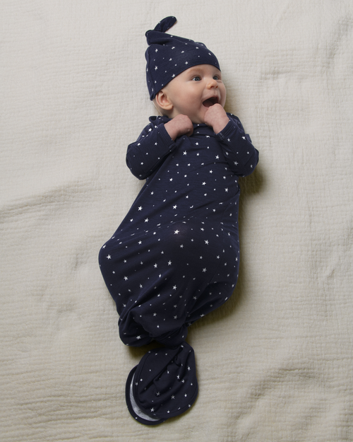 Kindred Bravely Knotted Baby Gown And Hat In Blue