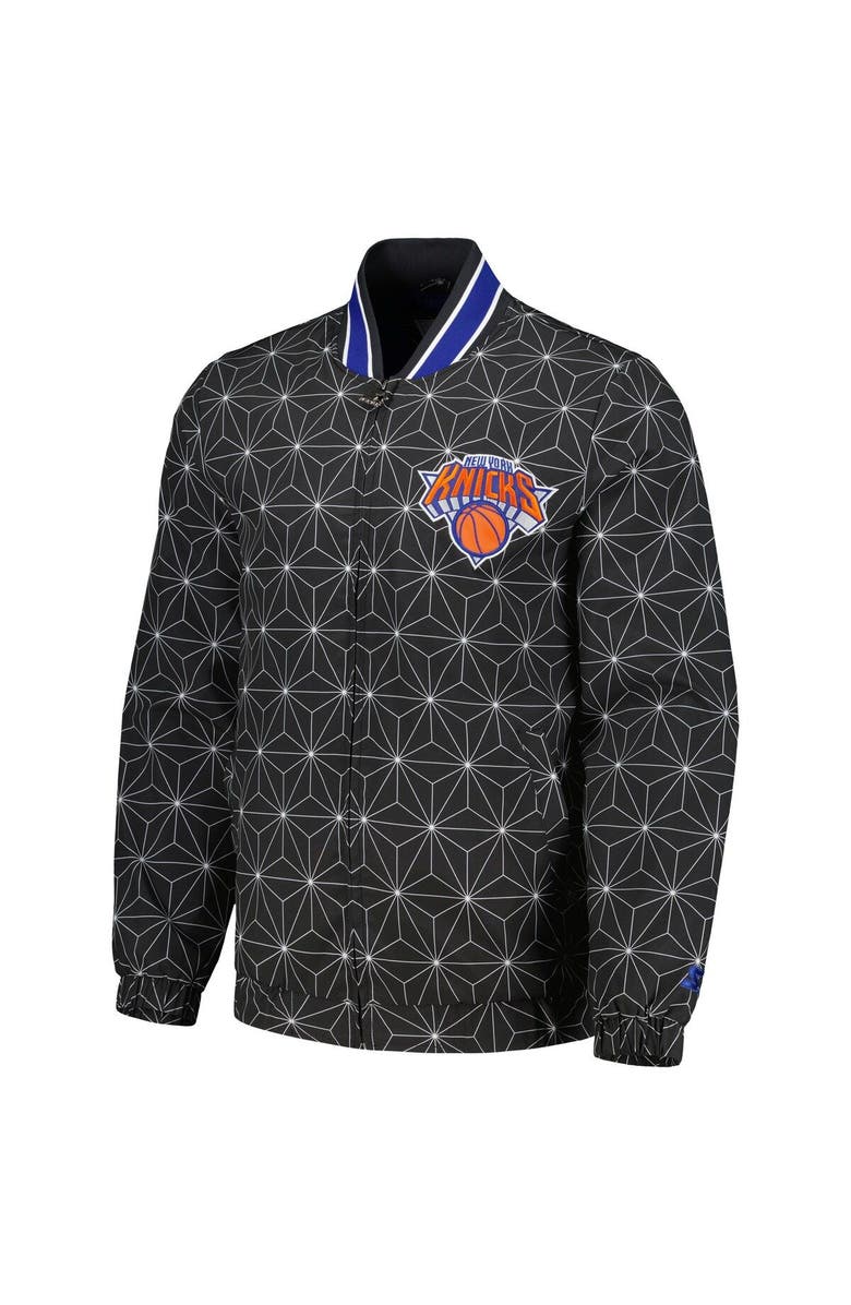 STARTER Men's Starter Black New York Knicks In-Field Play Fashion Satin Full-Zip Varsity Jacket, Alternate, color, Black