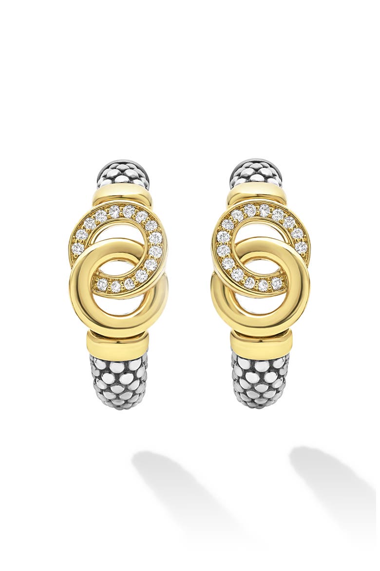 Signature Caviar Two-Tone Interlocking Diamond Hoop Earrings, Alternate, color, TWO-TONE