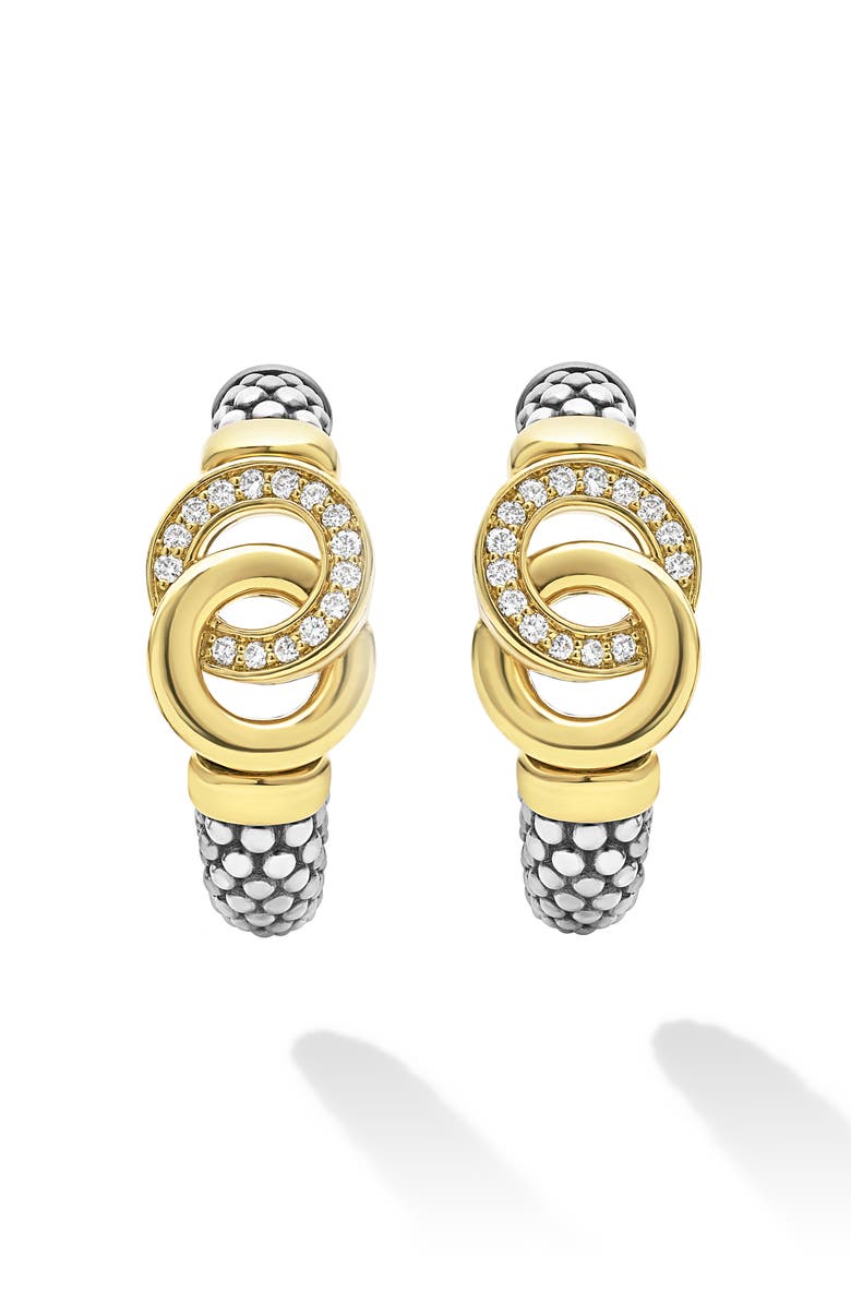 LAGOS Signature Caviar Two-Tone Interlocking Diamond Hoop Earrings, Alternate, color, Two-Tone