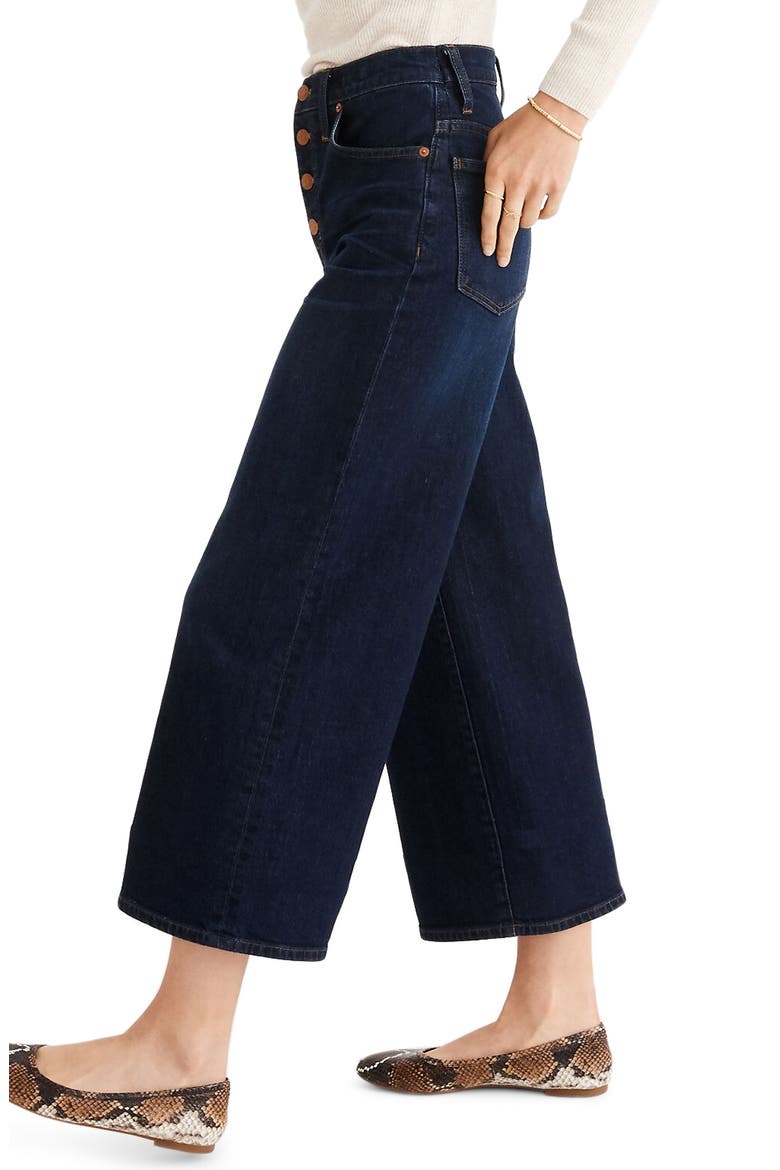 Button Front Wide Leg Crop Jeans, Alternate, color, HAYES WASH