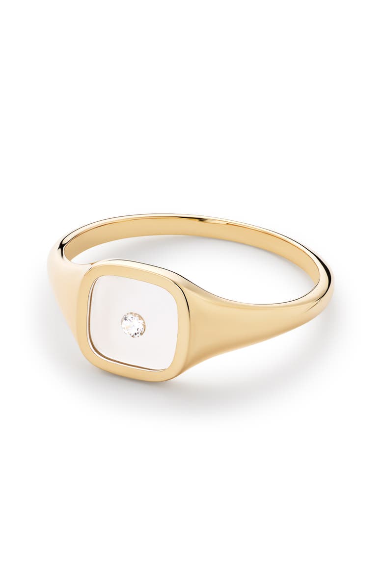 Solid Yellow Gold - Floating Diamond Signet Ring, Alternate, color, Gold