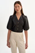 LAMARQUE Franka | Balloon Sleeve Leather Blouse