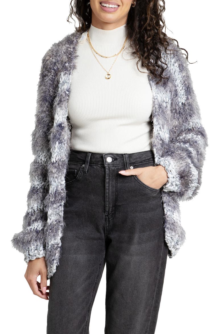 Lurex Eyelash Stripe Cardigan, Main, color, GREY