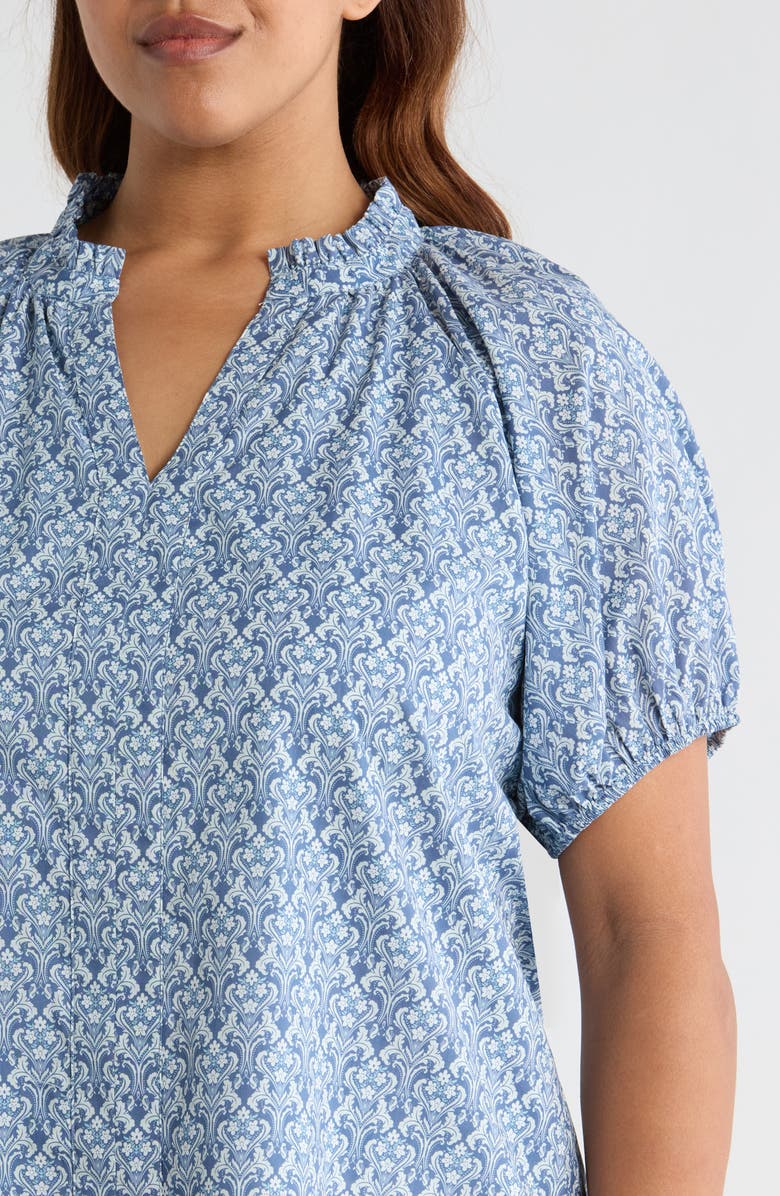 SUGARLIPS Lena Floral Puff Sleeve Top, Alternate, color, Blue-White