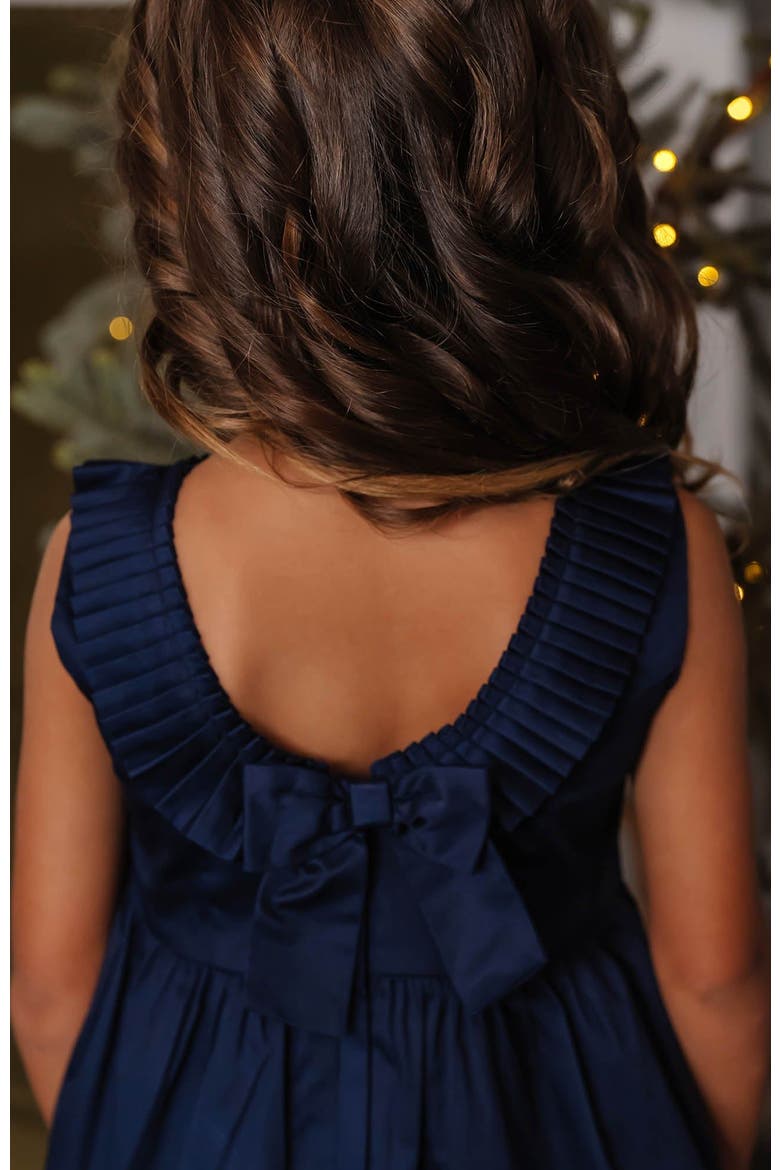 Girls' Pleated Collar Party Dress, Toddler, Alternate, color, Navy Sateen