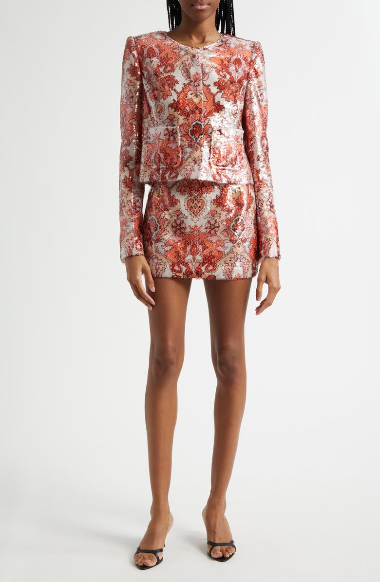 Cinq à Sept Sequin Floral Miniskirt, Alternate, color, Pink Poppy Multi